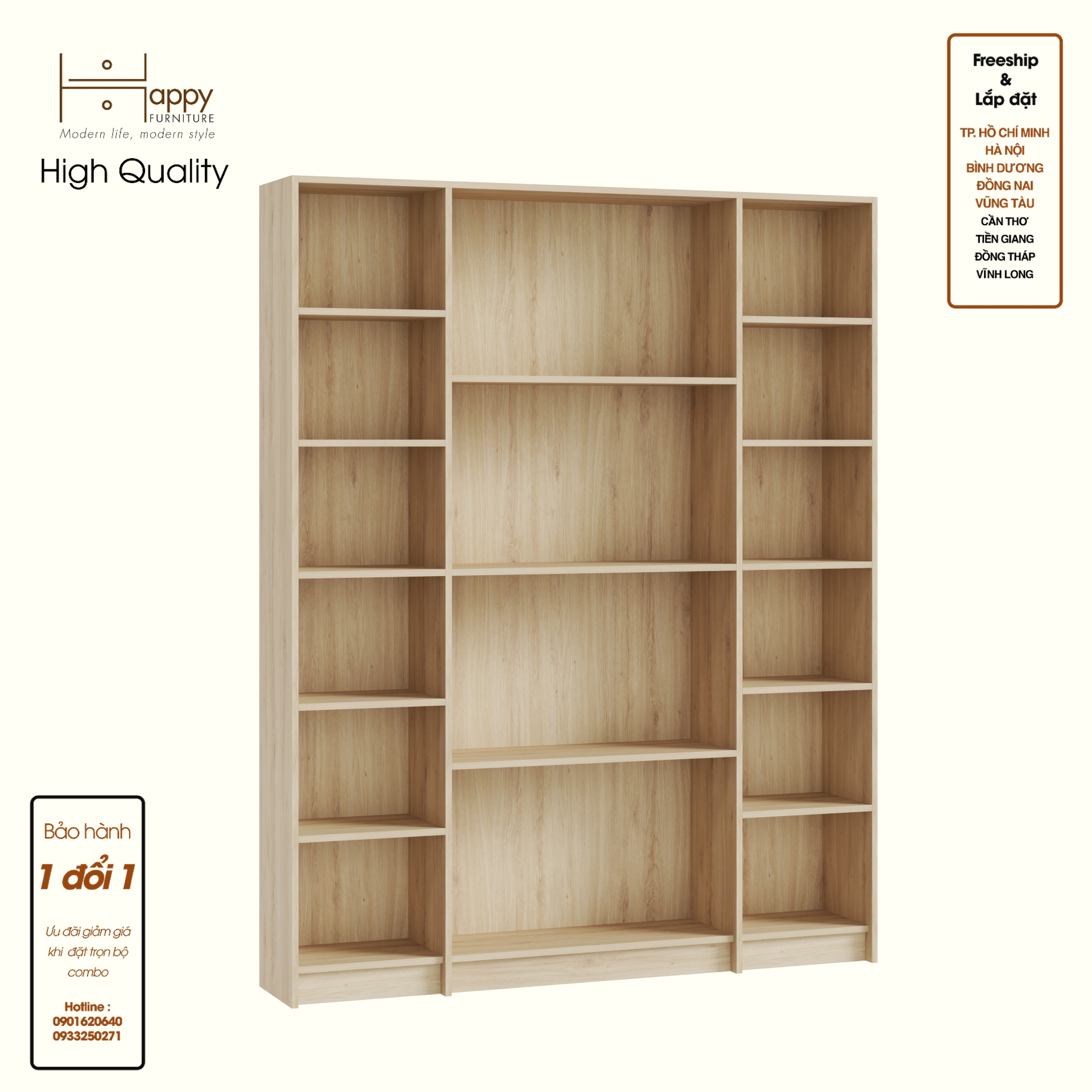 HAPPY FURNITURE , Kệ sách nhiều ngăn - CATY, KSA_082 , 160cm x 30cm x 202cm DxRxC