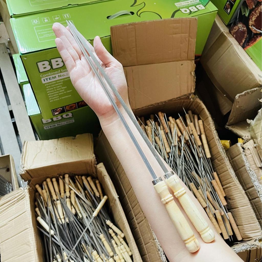 Xiên nướng thịt Inox, Xiên Inox chuôi gỗ, Que xiên nướng thịt - Model: XN38