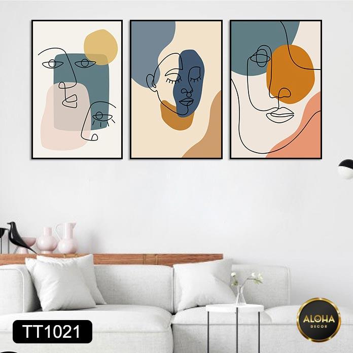 Bộ 3 tranh treo tường phòng ngủ Minimalist tông màu cam nâu hiện đại treo tường, tranh decor trang trí phòng khách
