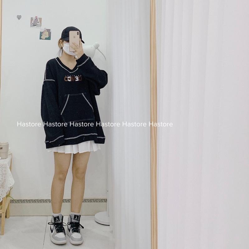Áo sweater da cá dày dặn chữ DEMCO