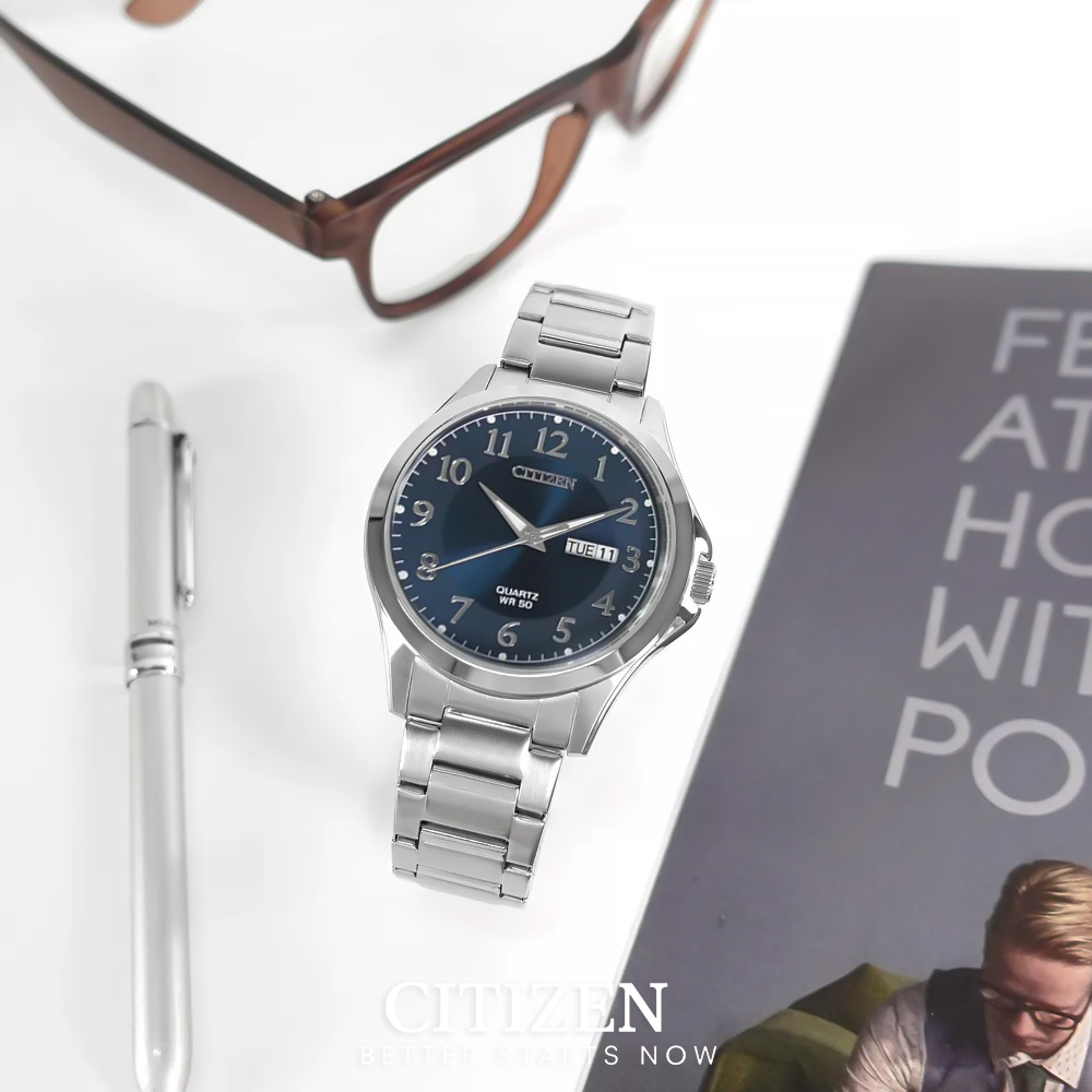 Đồng Hồ Nam Citizen Pin-Quartz Dây Thép Không Gỉ BF2021-82L - Mặt Xanh (41mm)