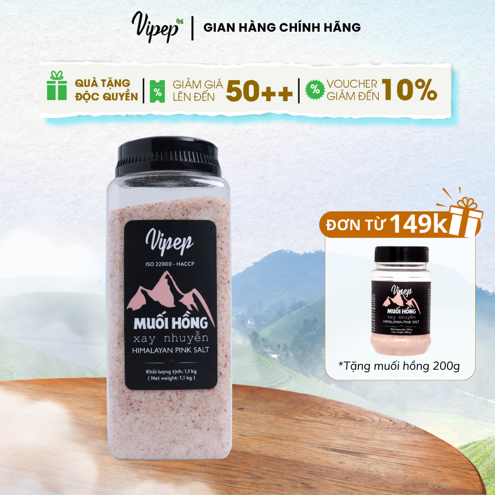 Muối Hồng Himalaya Xay Nhuyễn Vipep Hũ Nhựa 1.1kg - Gia vị Vipep