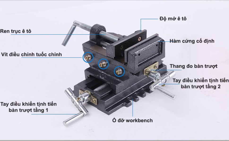 Bàn trượt 2 chiều kết hợp ê tô 3 tầng lắp khoan bàn 5 inch