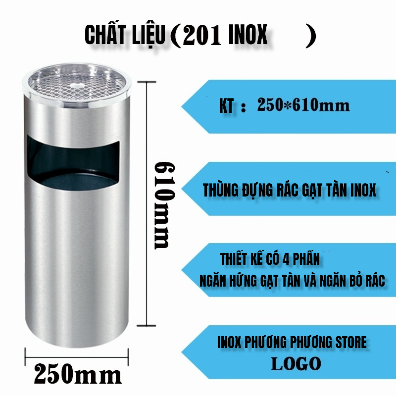 Thùng rác inox tròn A 35, thùng rác inox gạt tàn tròn