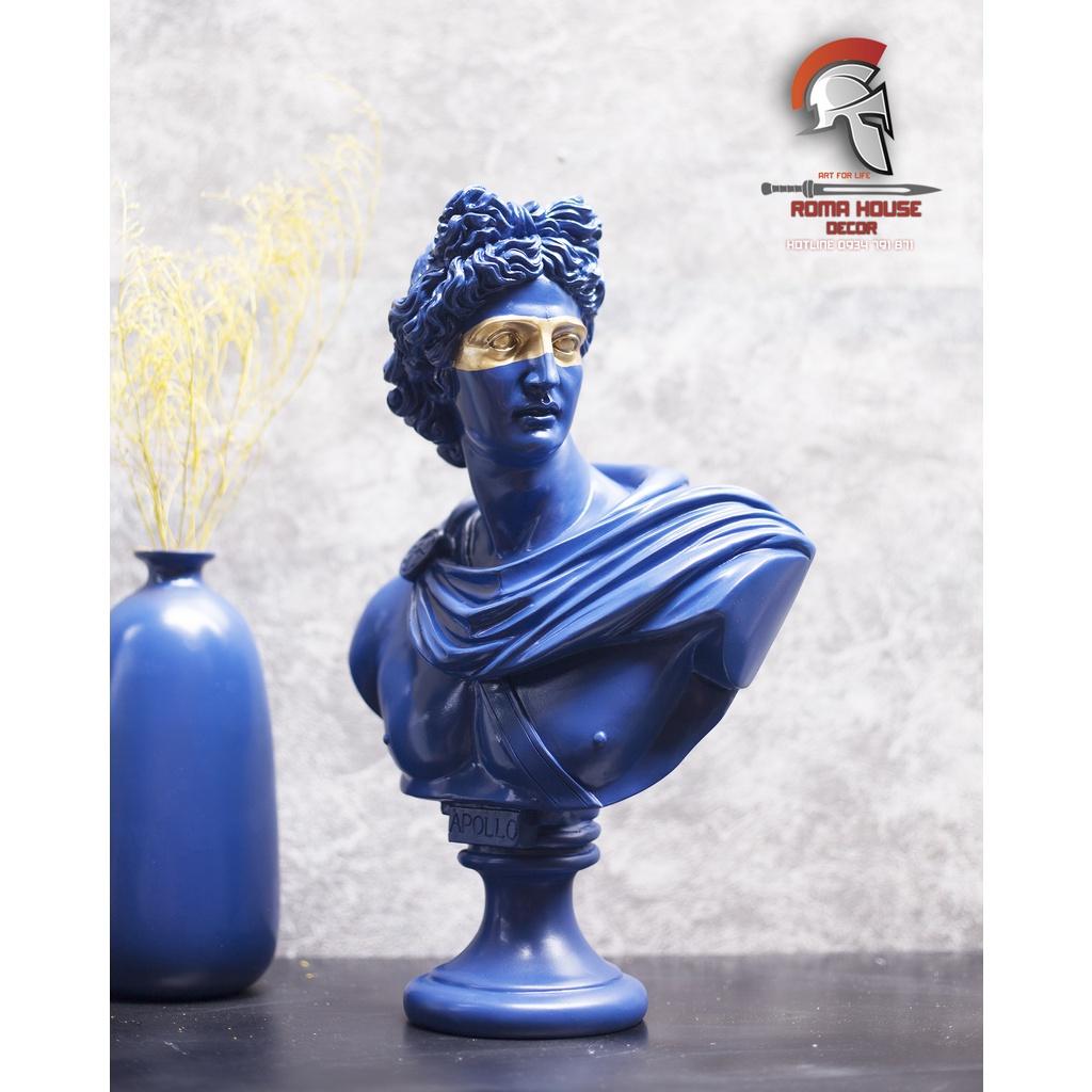 Tượng cổ điển Hy lạp Apollo cao 35cm màu xanh dương trang trí nhà cửa showroom