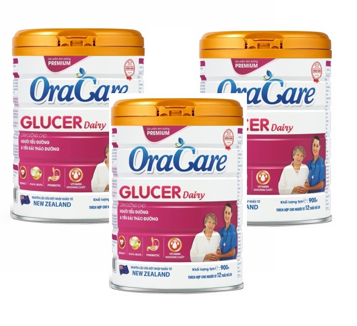 Bộ 3 lon Sữa Oracare Glucer Dairy lon 900g - Dinh dưỡng cho người tiểu đường & tiền đái tháo đường