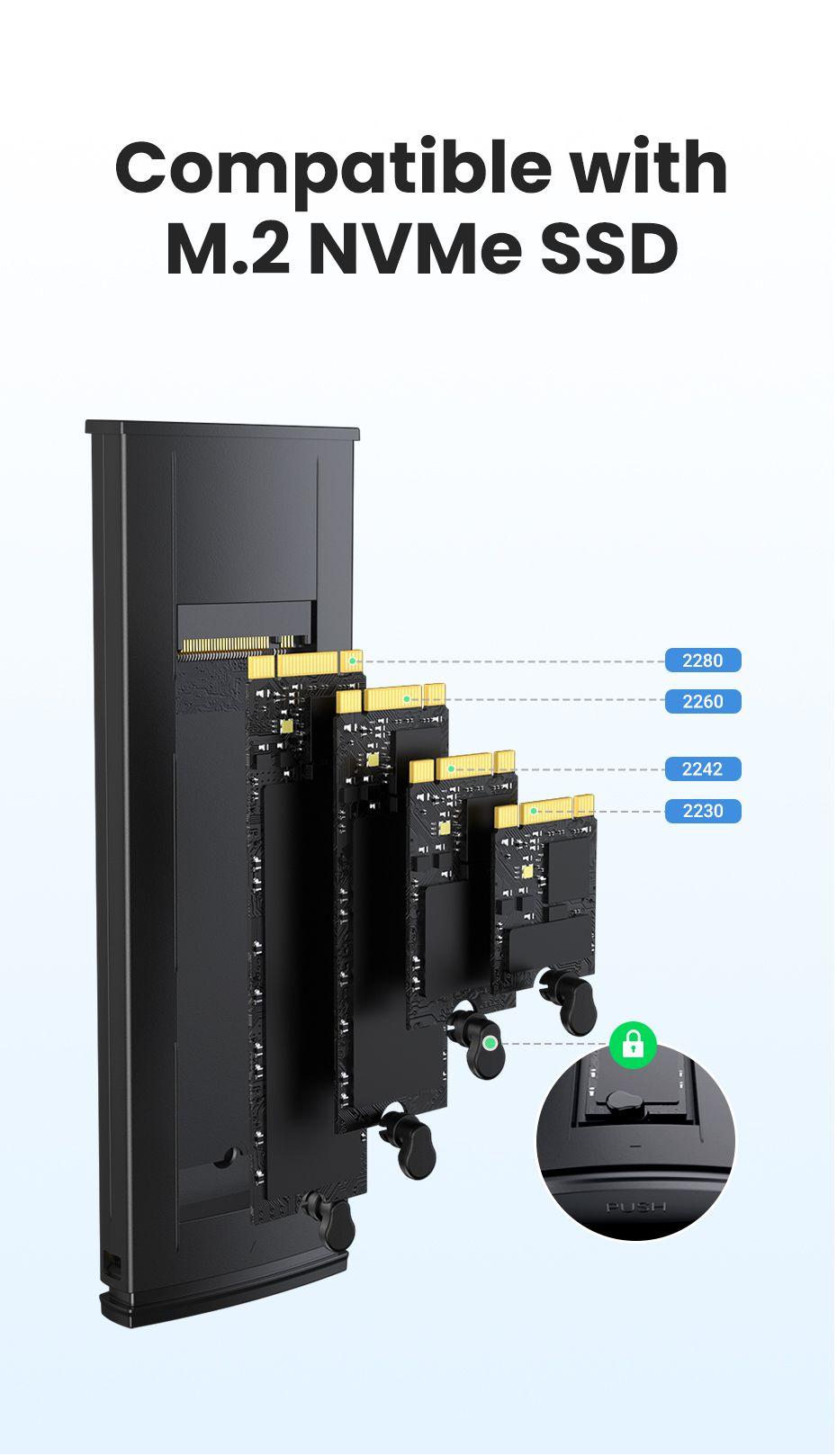 Ugreen UG15512CM578TK NVME USB type C 3.1 Gen2 tốc độ 10Gbps có kèm 2 cáp A-C + C-C dài 0.5M - hỗ trợ SSD 2Tb - Vỏ nhôm Box đọc ổ cứng SSD M.2 Màu Đe - HÀNG CHÍNH HÃNG