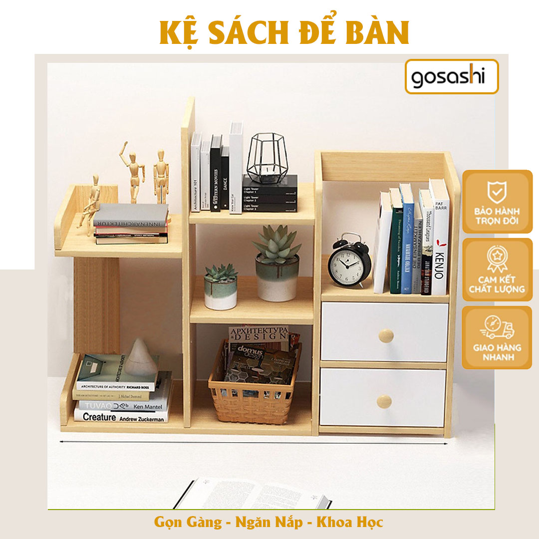 Kệ Sách Để Bàn Xương Rồng 2 Ngăn Kéo Mini Gỗ MDF Trang Trí Bàn Làm Việc Bàn Học 