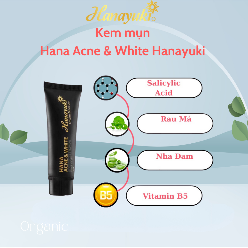 Kem Mụn Thâm Hana Acne &amp; White Hanayuki Chính Hãng Kem Xóa Mụn Mờ Thâm Dưỡng Ẩm Trắng Da 25g