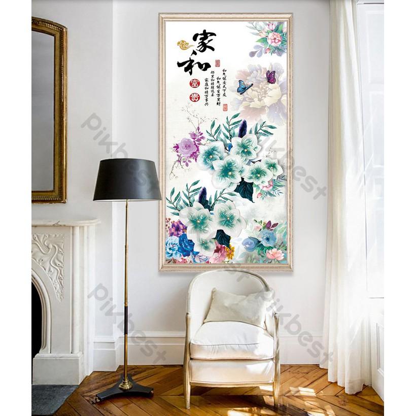Tranh dán tường tường nền hoa đa sắc màu, Tranh 3D dán tường hiện đại , MS 1127880