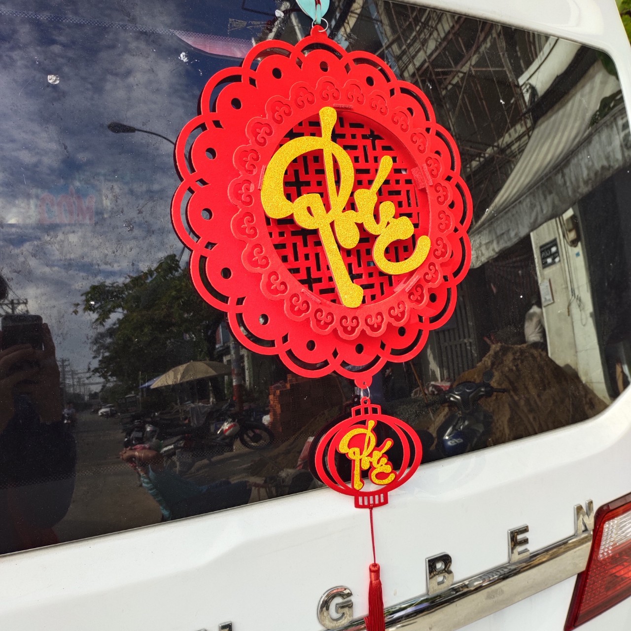 Dây treo nhung đỏ trang trí tết lập thể tròn TL06