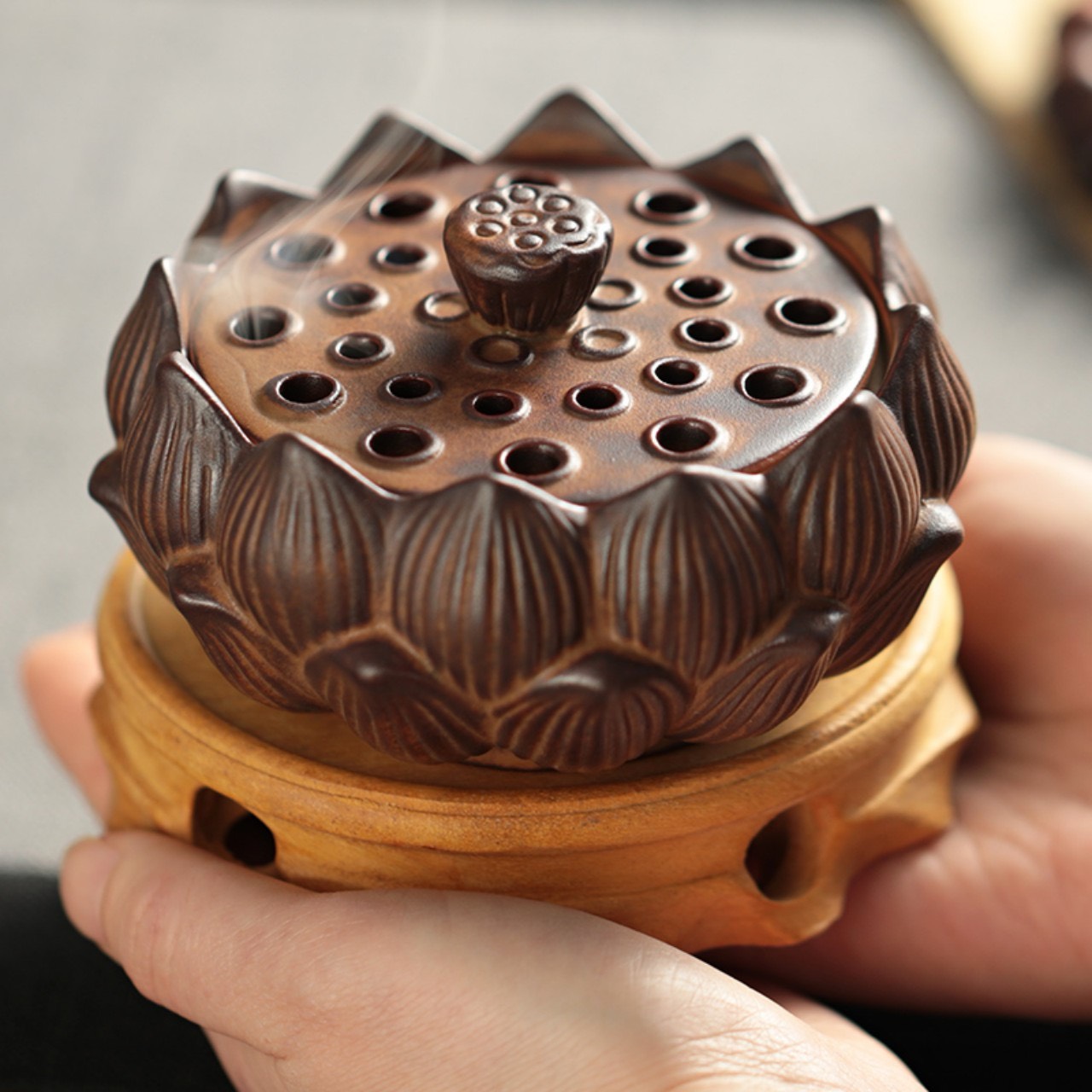 Lư trầm gốm Đài Sen (kiểu cánh kép)