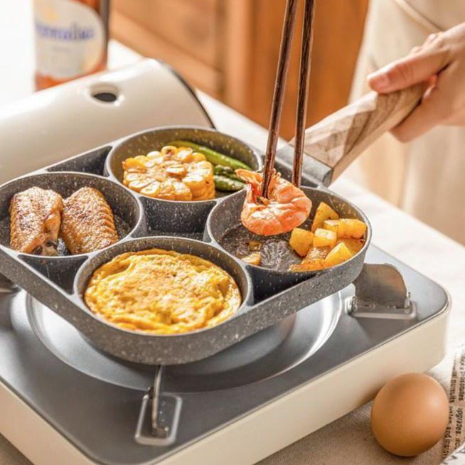 Chảo chiên rán 4 ngăn - Khuôn bánh chống dính 4 lỗ tiện dụng