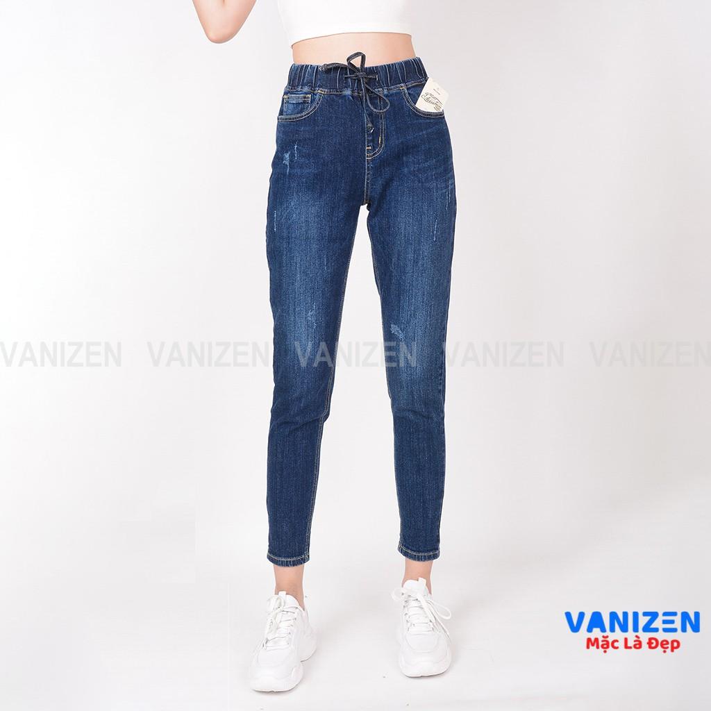 Quần jean nữ ống rộng baggy đẹp lưng cao cạp chun xước nhẹ hàng cao cấp mã 323 VANIZEN