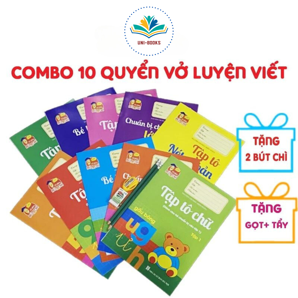 Sách - Bộ Sách Dành Cho Trẻ Chuẩn Bị Vào Lớp 1 - Dành Cho Trẻ Từ 5-6 Tuổi (Túi 10 Cuốn + 2 Bút 1 Tẩy 1 Gọt Chì)