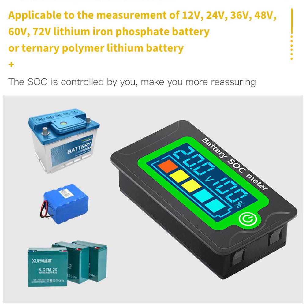 Waterproof Battery SOC Power Meter Capacity Indicator 8-100V Direct Current Voltmeter 12.0V 24V 36V 48V 60V 72V Lithium Iron Phosphate Battery Ternary Lithium Polymer Battery Tester