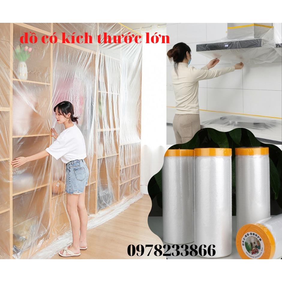 Màng Bọc nilon Che Chắn Bụi Đa Năng, Che bụi, giữ nguyên mới, che chắn sơn, chống ẩm mốc đồ nội thất, Kích Thước rộng 4.0m x 10m Có Keo Dán Cố Định một đầu ( từ 25cm kéo các nếp gấp ra che phủ rộng tối đa 4.0m)