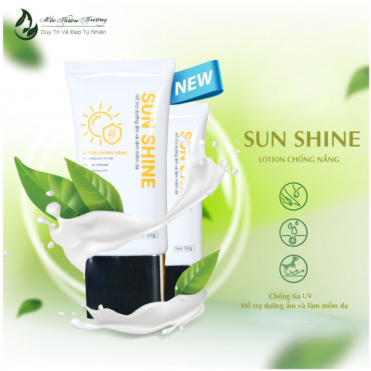 Kem Chống Nắng Dưỡng Da Mặt Sun Shine Mộc Thiên Hương SPF 45, PA+++ (50gr)