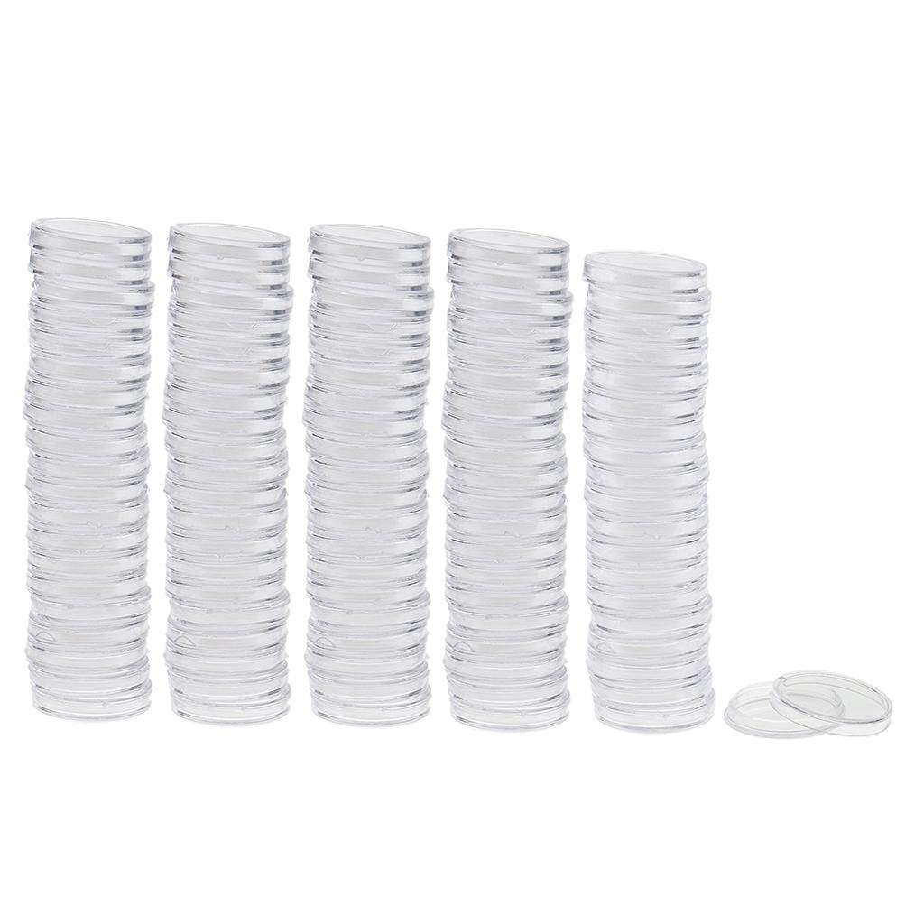 100pcs Clear Round Plastic Coin Capsules Container Storage Holder Case