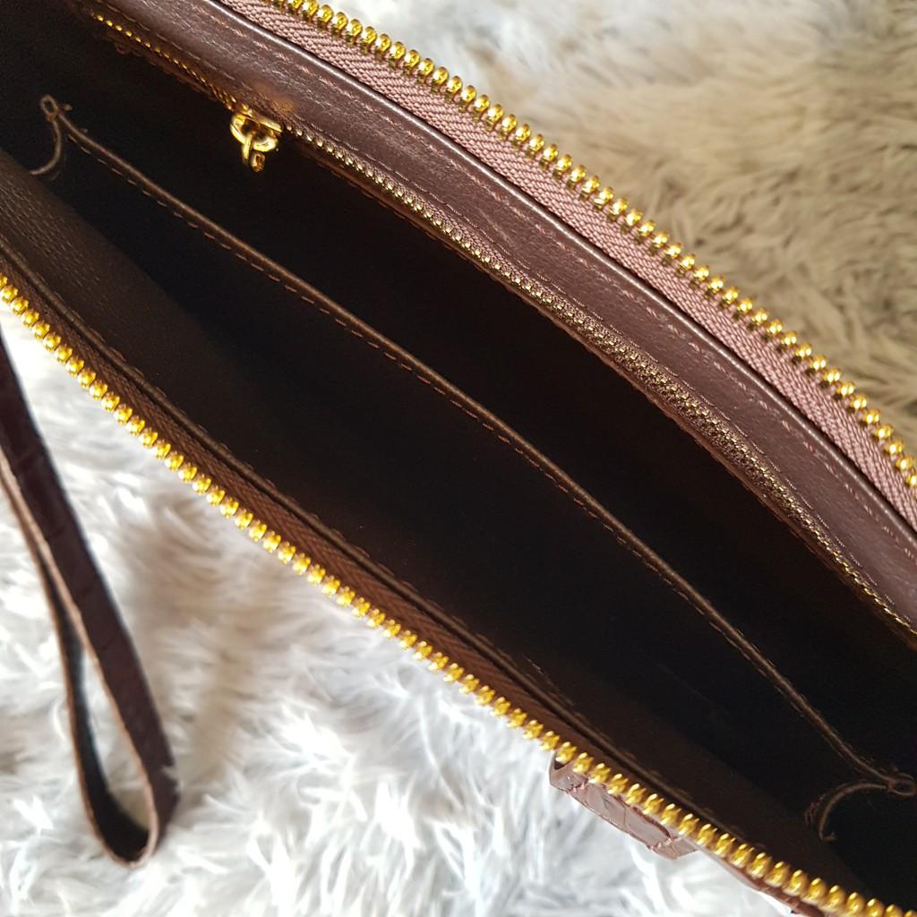 Ví Cầm Tay Cá Sấu | Ví Clutch Da Cá Sấu Da Bụng | Màu Nâu Cafe | Bảo Hành 24 Tháng.