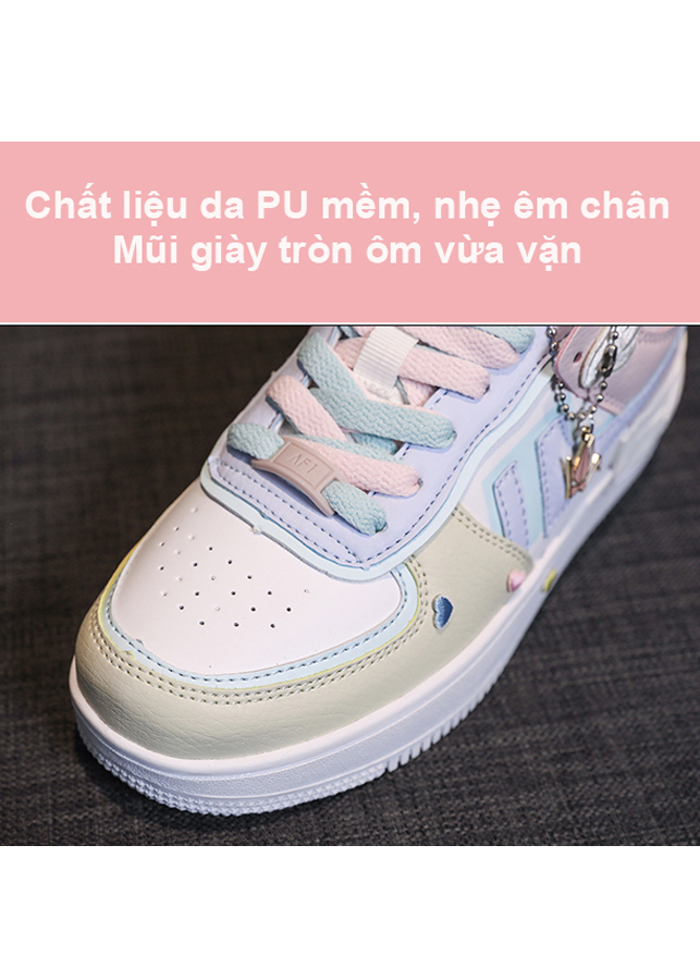 Giày Thể Thao Style Sneaker Nữ Tặng Kèm Bộ Icon Cute Đế Cao 4CM Da PU - MSP 3227