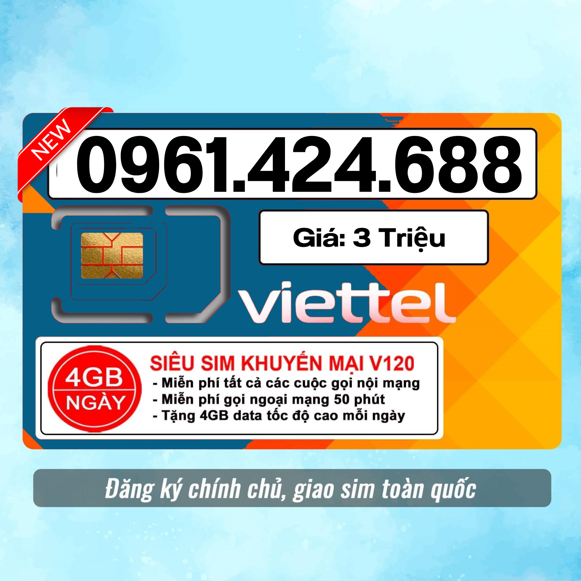 Sim Viettel số đẹp - Hàng chính hãng - 0961.424.688