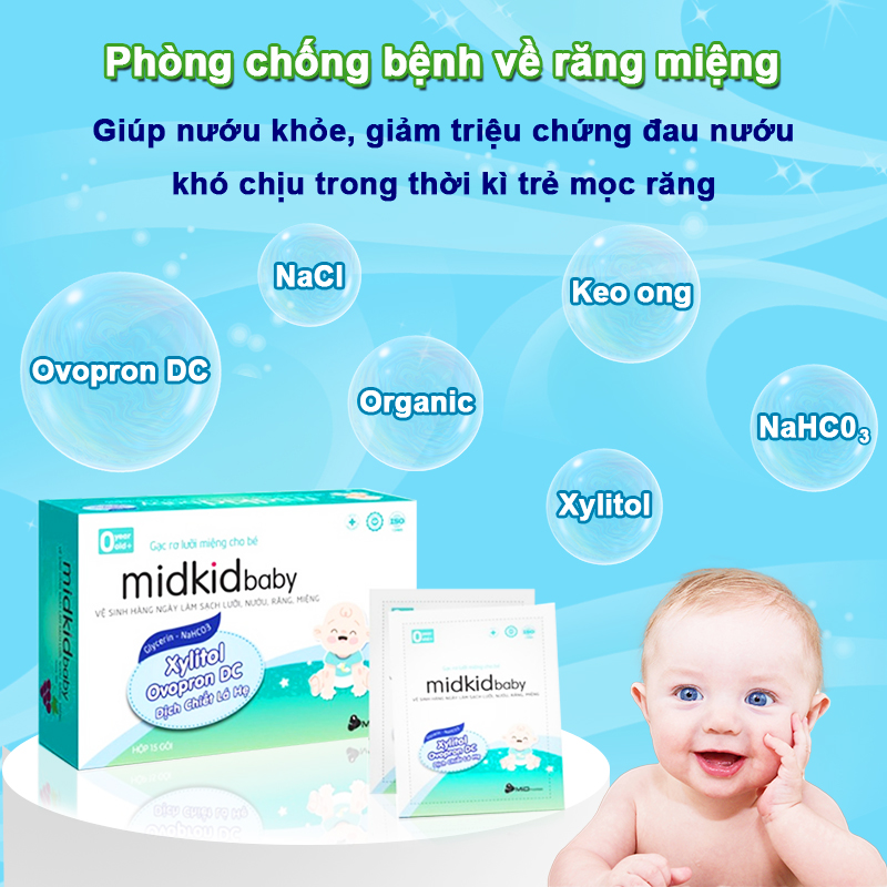 Gạc rơ lưỡi an toàn cho bé Baby-S, Gạc rơ lưỡi Midkid diệt khuẩn đến 99,9% dành cho bé – SI020