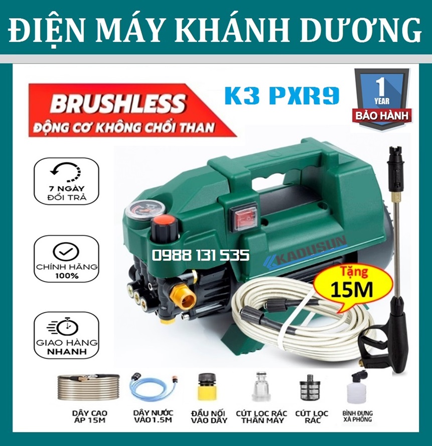 Máy rửa xe Kadusun 2800W| Lõi đồng 100%| Chế độ thông minh Auto Stop| Máy xịt rửa gia đình K3-PXR9| Chỉnh áp lực| Chính hãng