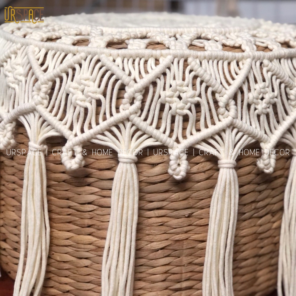 Ghế đôn lục bình phù thảm Macrame URSPACE trang trí decor phong cách Bắc Âu/ HYACINTH OTTOMAN STOOL WITH MACRAME CARPET