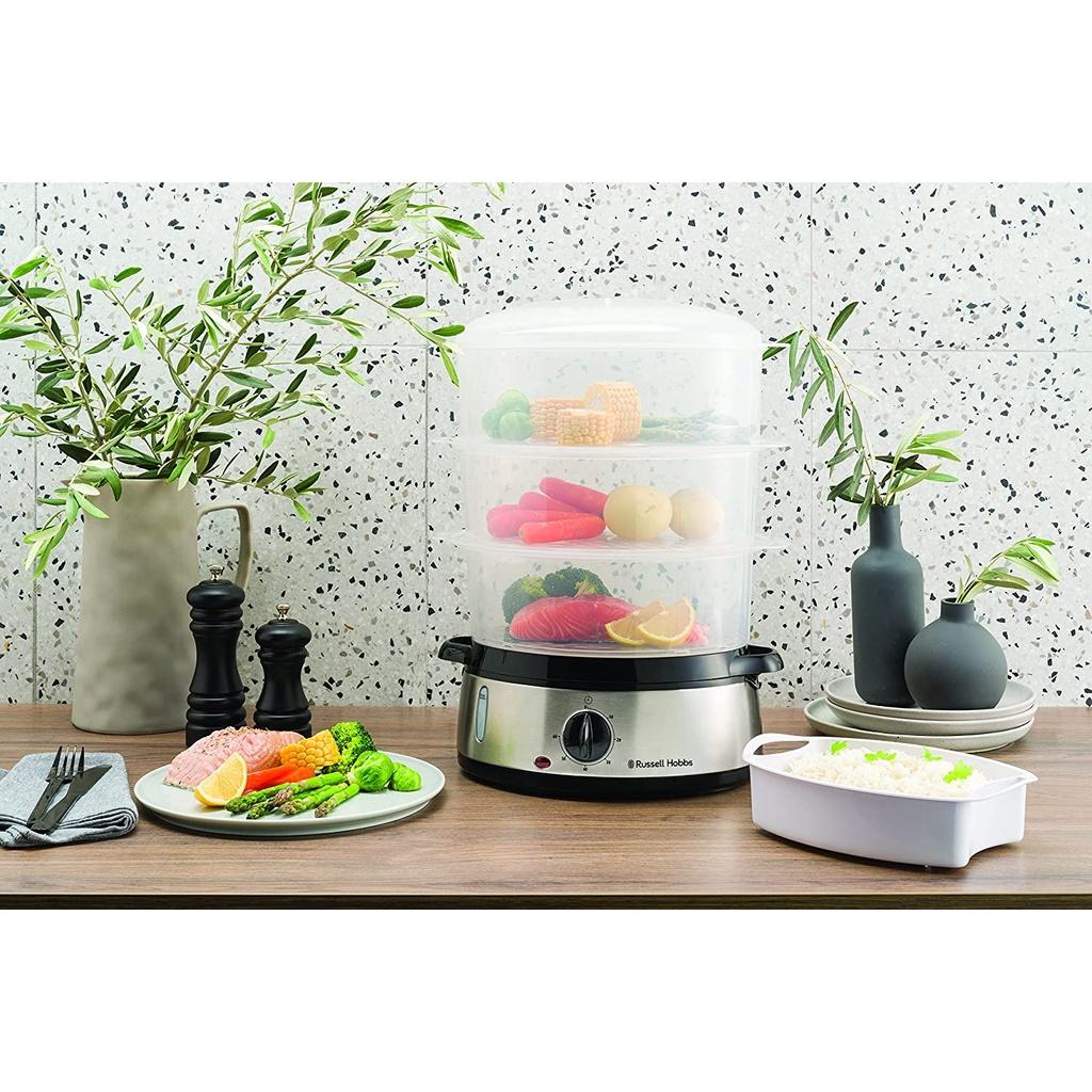 Nồi Hấp Rau Củ 3 Tầng RUSSELL HOBBS, Nồi Hấp Trứng, Công Suất 800W, Dung Tích 9L, Nhập Đức, BH 12 Tháng