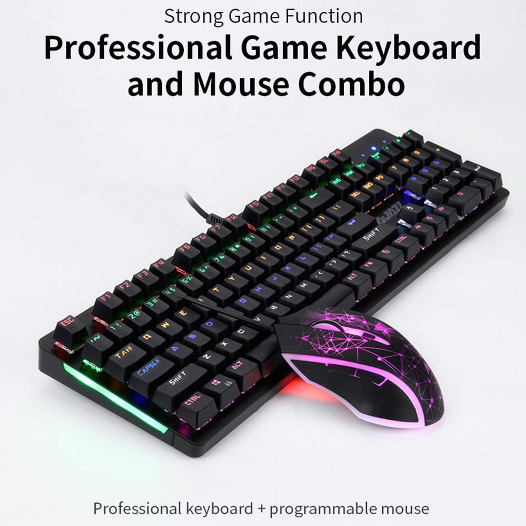 AJAZZ 104 Keys Mechanical Keyboard Mouse Combos Professional E-Sport Gaming Keyboard Mouse Set LED Backlit Switches 2400 DPI Mouse