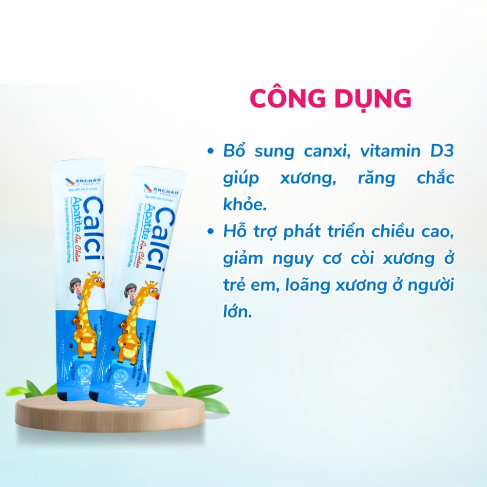 Canxi Hữu Cơ Cho Bé Calci Apatite An Châu Phòng Còi Xương, Giúp Bé Phát Triển Chiều Cao Vượt Trội (Hộp 20 Gói)