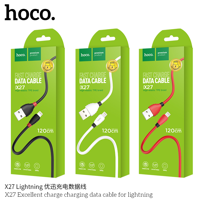 Cáp Sạc Nhanh 2.4A 1.2m Hoco X27 Dành Cho Lightning - Giao Màu Ngẫu Nhiên - Hàng Nhập Khẩu