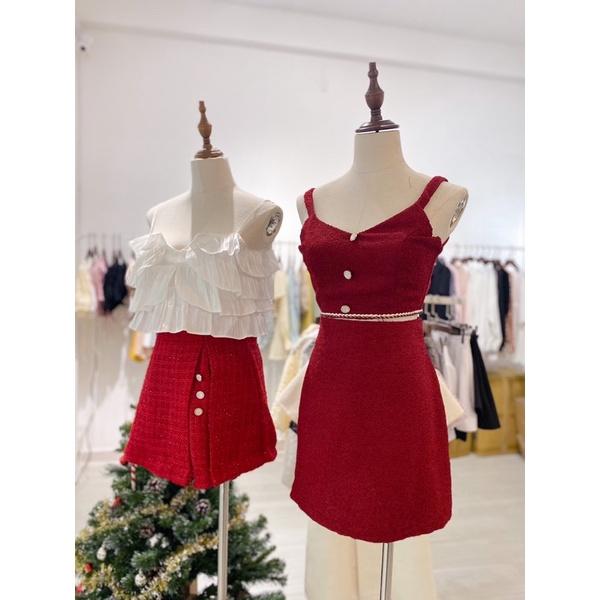 Set dạ Tweed đỏ tôn dáng REVERCLOTHINGS Festive Set