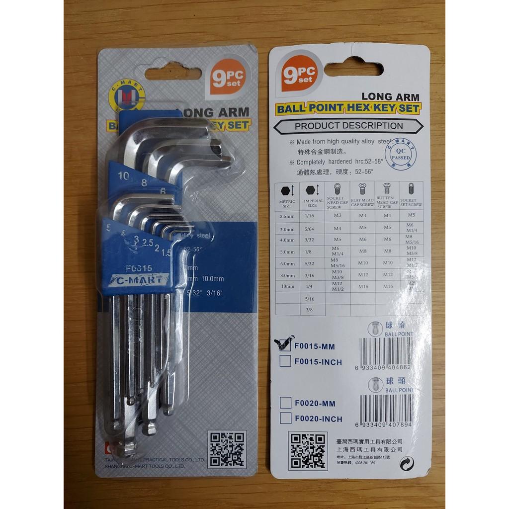 Bộ lục giác đầu bi 9 chi tiết hệ mét F0015-MM CMART