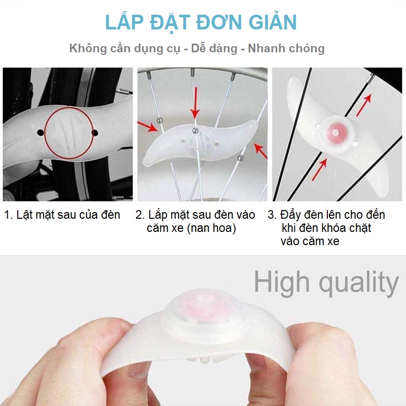 Đèn led gắn căm xe đạp nhiều màu rực rỡ (sẵn pin) - Chống nước - Đèn gắn nan xe đạp size lớn