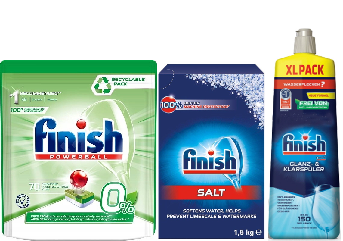 Combo 70 Viên rửa bát Finish Hữu cơ eco + Muối Finish 1.5kg + Bóng finish 750ml