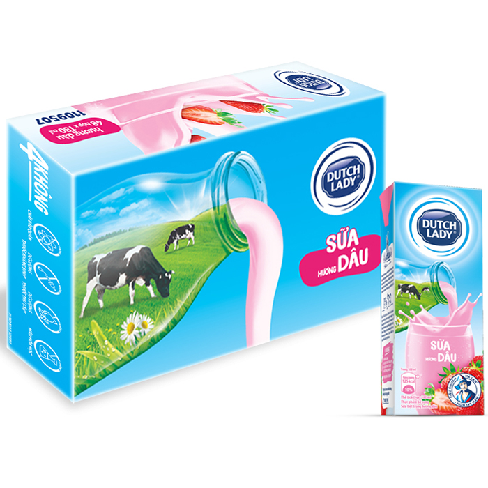 Lốc 4 Hộp Sữa Uống Tiệt Trùng Dutch Lady Cô Gái Hà Lan Dâu 180ml