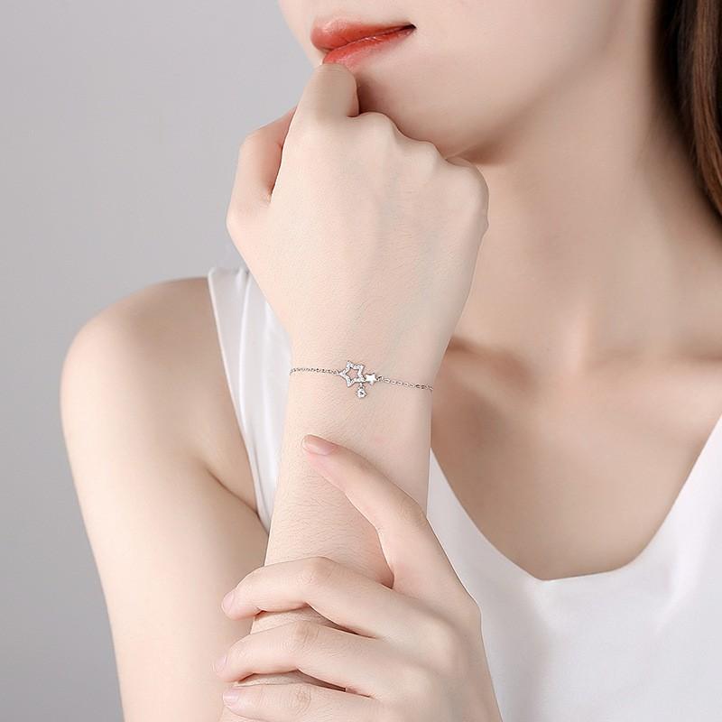 Vòng tay nữ bạc Ý s925 sao gắn sao thả đá biển S0061 - AROCH Jewelry