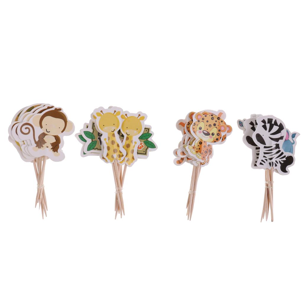 48x Wild Animal Cupcake Toppers Picks Baby Shower Kid Birthday Party Decor
