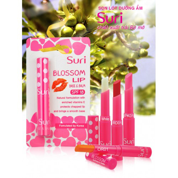 Son dưỡng ẩm bảo vệ môi chiết xuất trái bơ mỡ Suri Blossom Lip Hàn Quốc 1.8g OR01.Cam tặng kèm móc khoá