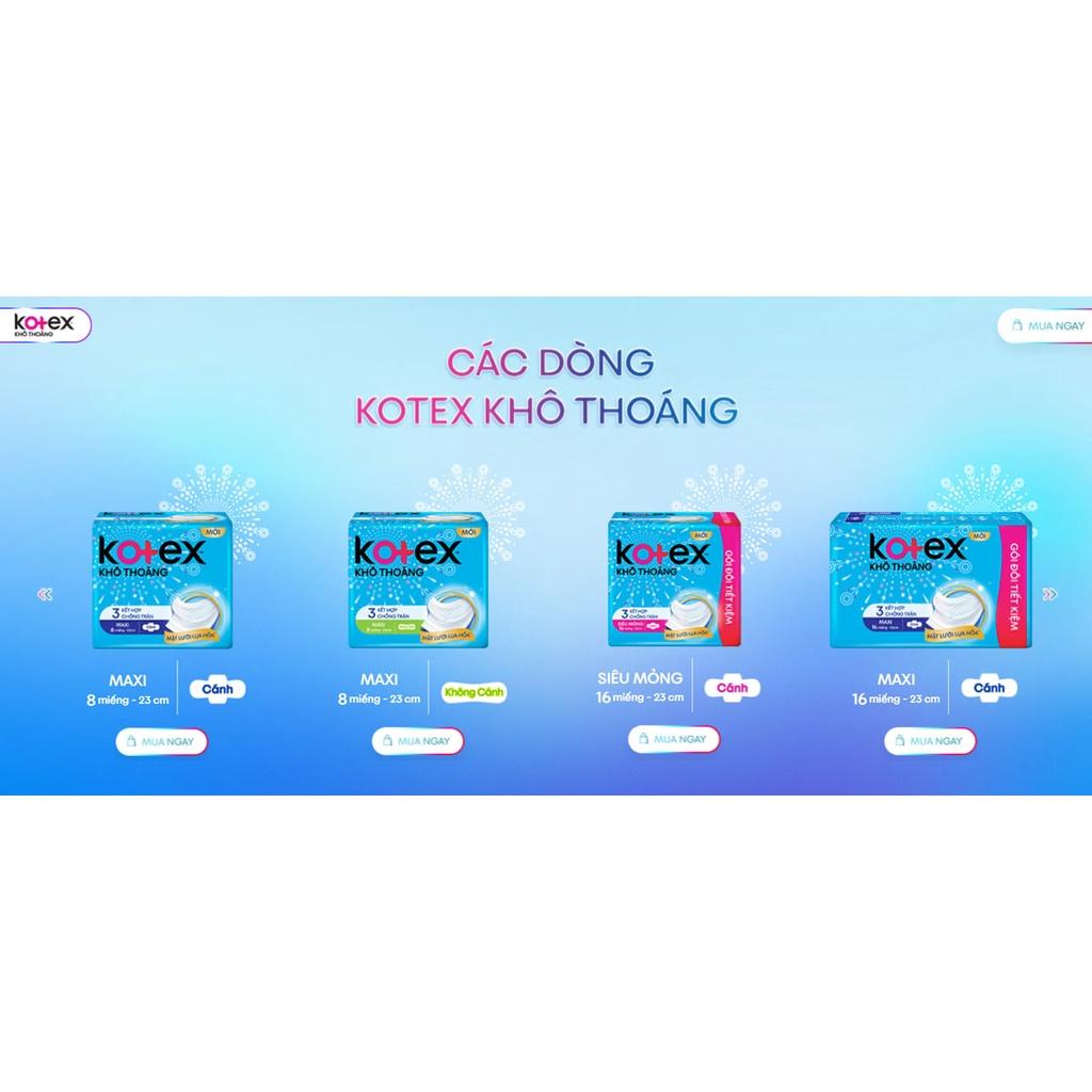 Combo 8 Băng Vệ Sinh Kotex Khô Thoáng 23cm Siêu Mỏng Không Cánh 8 Miếngx8