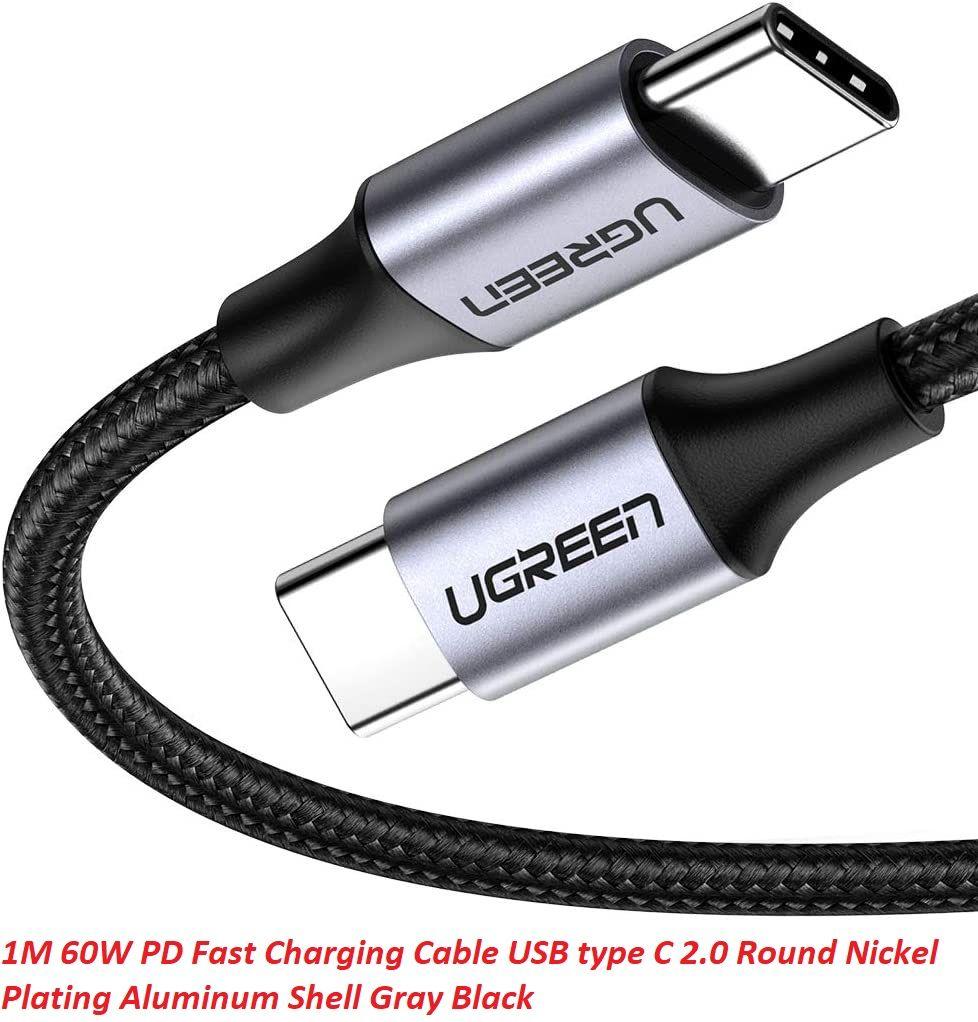 Ugreen 50150 1M 60W hỗ trợ sạc nhanh PD cáp USB type C màu đen mạ nickel đầu bọc nhôm chống nhiễu Ugreen US261 - Hàng Chính Hãng