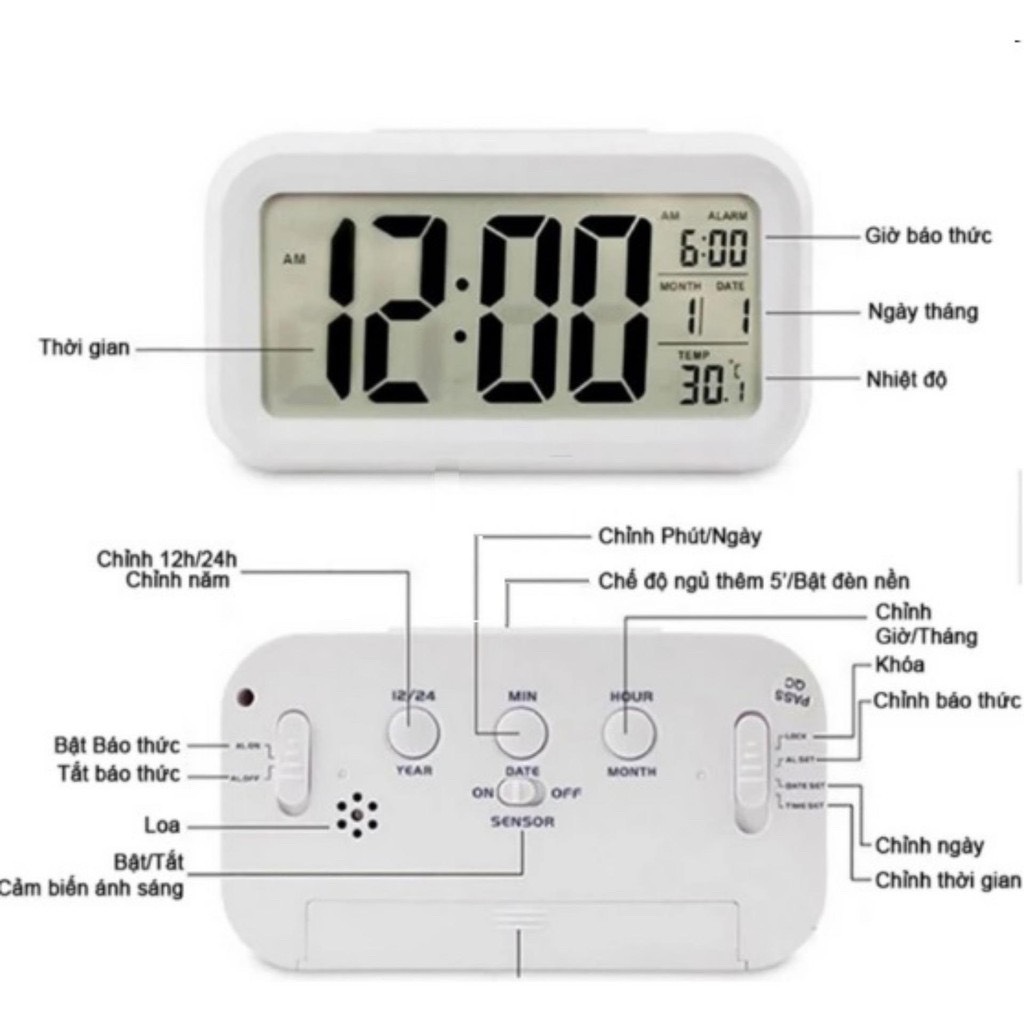 Đồng hồ điện tử màn hình LCD đo thời gian, lịch, báo thức, nhiệt độ nhiều màu ZO89