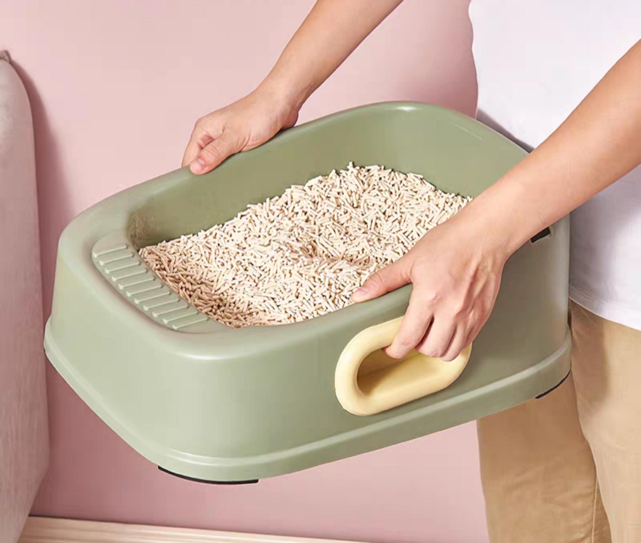 Khay Vệ Sinh, Thau Cát Vệ Sinh cho Mèo Hình Vuông, Có tay cầm hai bên