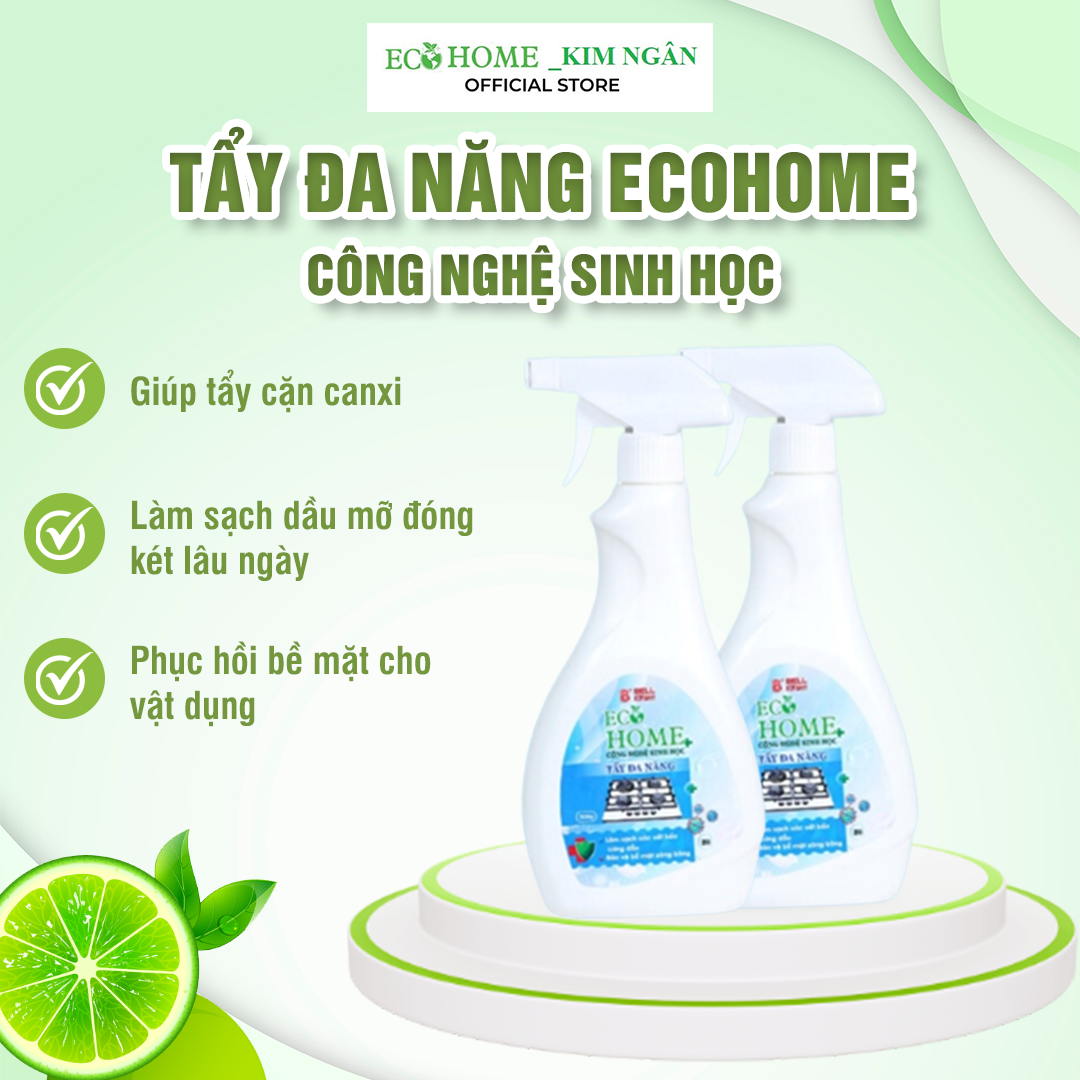 Xịt Tẩy Đa Năng Công Nghệ Sinh Học ECOHOME 500ML Tẩy Cặn Canxi, Tẩy Kính, Vòi Sen, Bồn Sứ, Chậu Tắm, Gạch Men, Gương Soi