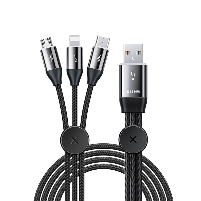 Dây cáp sạc nhanh 3 in 1 Lightning / Type-C / Micro USB hiệu Baseus Car Co-Sharing (sạc nhanh 3.5A, sạc cùng lúc 3 thiết bị, dây cáp thu gọn, chip sạc thông minh) - Hàng nhập khẩu