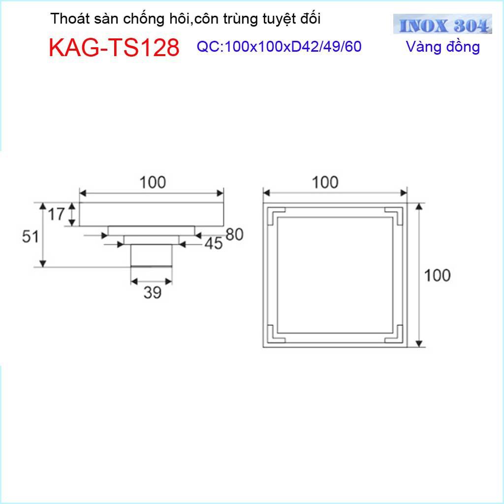 Thoát sàn chống hôi nhà tắm Roca KAG-TS128 mặt kín, phễu thoát sàn chống trào, ga thoát sàn chống côn trùng tuyệt đối