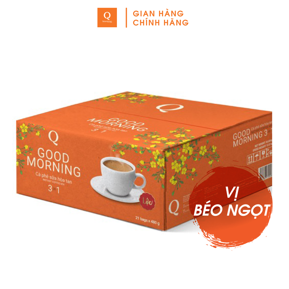 Cà phê Hoà tan 3 in 1 Goodmorning (bịch 24 gói x 20gr) Cafe sữa uống liền Trần Quang Coffee