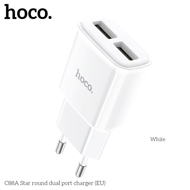 Cóc Sạc 2 Cổng USB Dành Cho Hoco C88A Dòng 2.4A Chân Cắm Eu Hàng Chính Hãng
